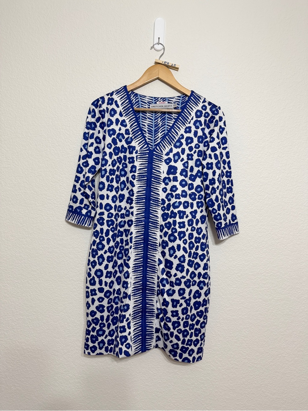 Gretchen Scott Designs Blue and White Leopard-Print Knit Midi Dress